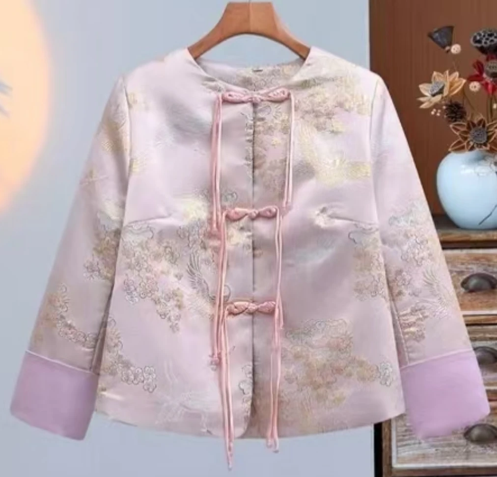 新中式2025春秋款宋锦织花花工艺盘扣流苏气质国风外套#999款