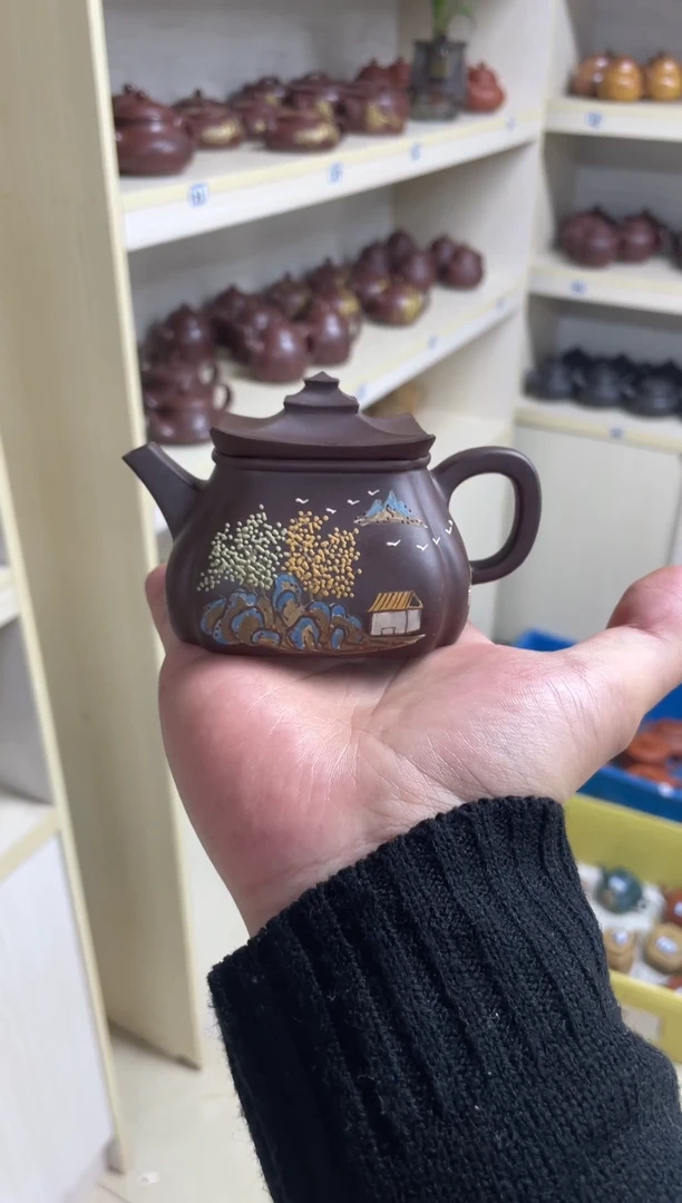 茶壶紫砂泥绘云亭