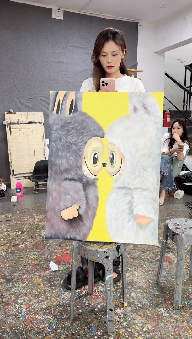 丙烯画?**达小林老师黄底拉布布丙烯加框