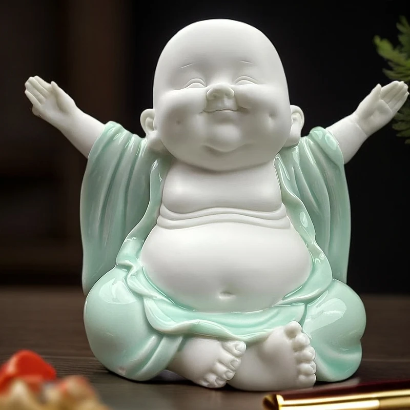 禅意弥勒佛系家居玄关客厅办公室桌面装饰品精品摆件招财纳福高端