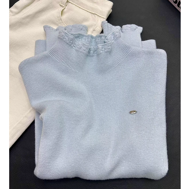 太有魅力啦！木耳边半高领毛衣女秋冬新款内搭温柔针织打底衫T恤