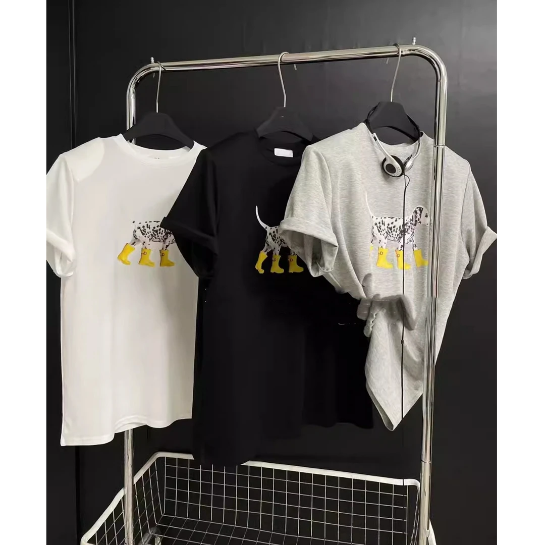 新款纯棉卡通短袖极简风印花T恤设计师圆领情侣休闲重工时尚上衣