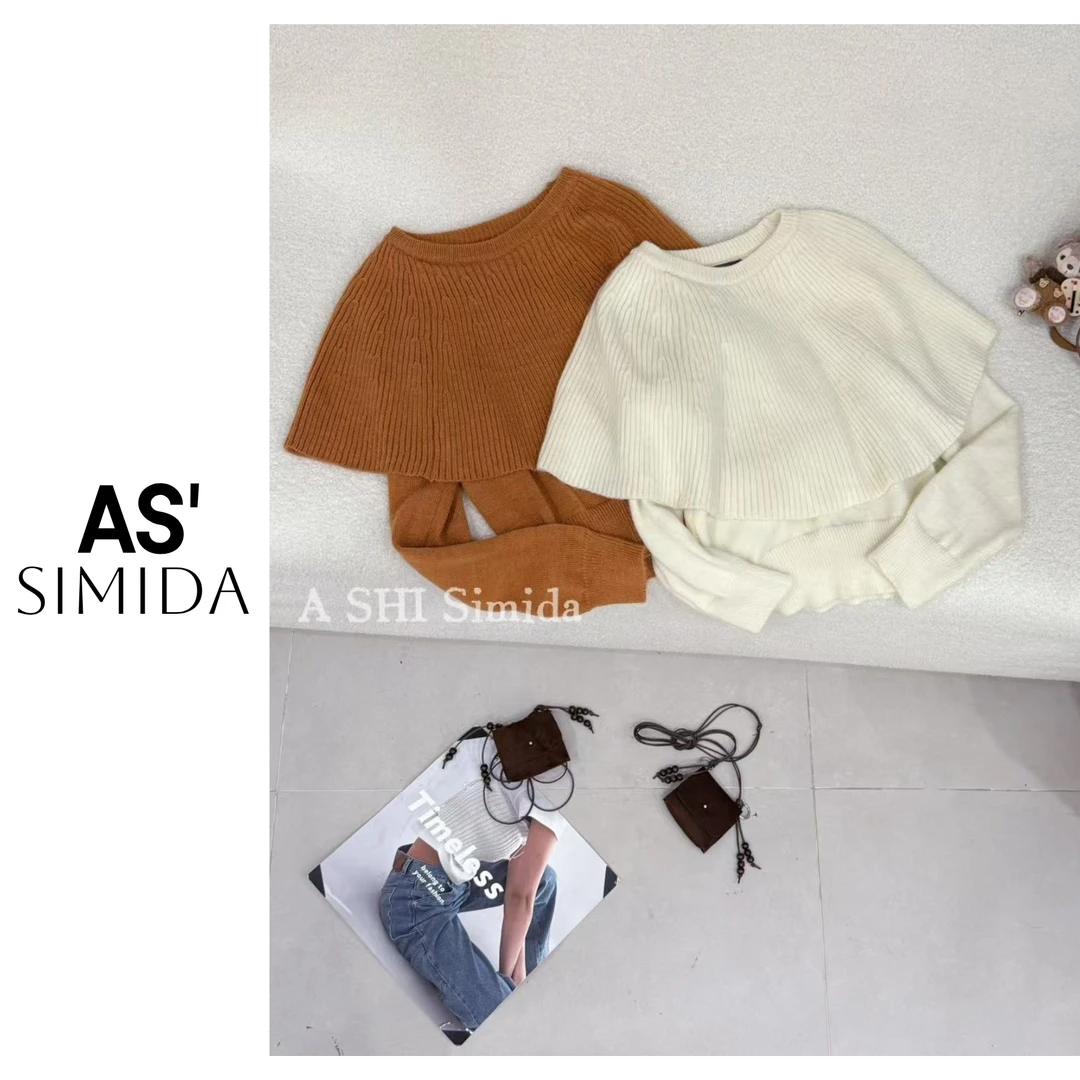 SIMIDA诗觅  韩系披肩斗篷拼接毛织上衣【配小包】