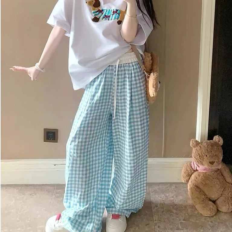 【春季六色】格子裤女新款高腰宽松休闲山本裤直筒复古阔腿裤薄CC
