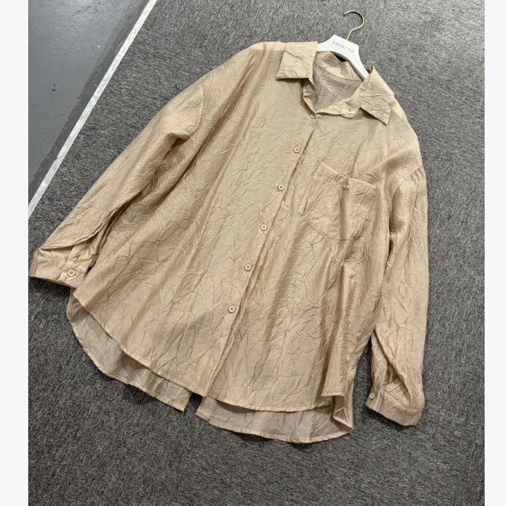 【鑫蕾】女士夏季薄款纯色长袖衬衫显瘦遮肉休闲百搭上衣28905