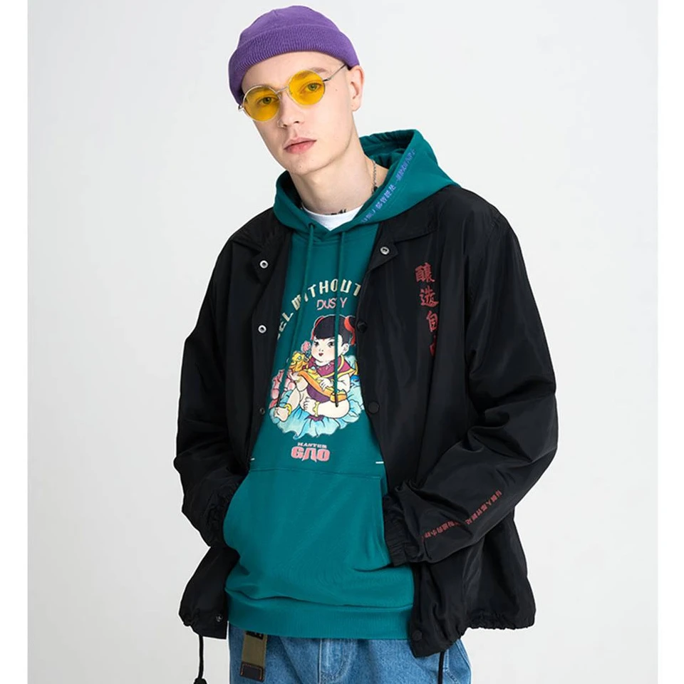 香港潮牌-机车风格教练夹克外套风衣冲锋衣日系复古款宽松春秋季