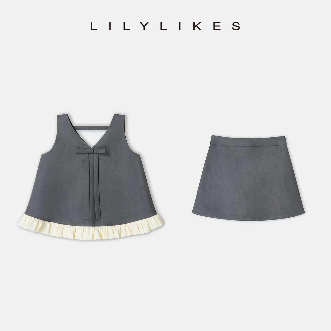 【LILYLIKES】莱赛尔醋酸法式挂脖撞色无袖上衣/半裙