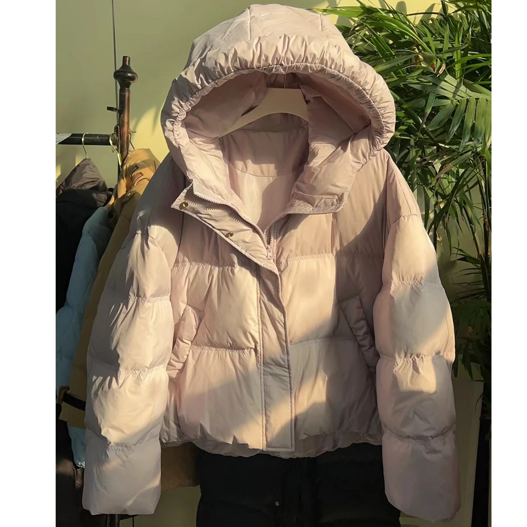 短款羽绒服女糖果色2024新款加厚工装小个子宽松显瘦冬季连帽外套