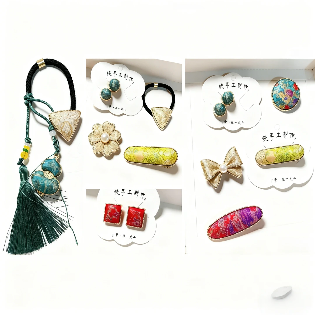 原创设计复古宫廷女新中式发夹，宋锦饰品，100%桑蚕丝，纯手工制作