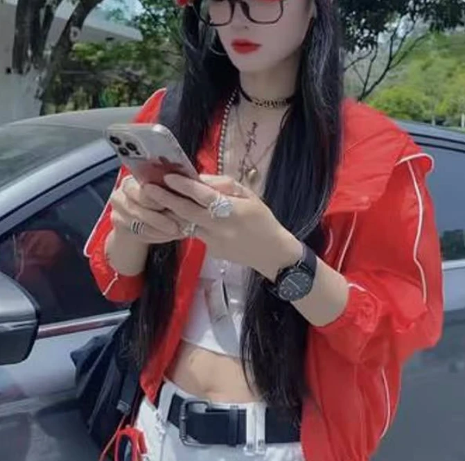 2025夏季新款同款洋气减龄韩版爆款薄款外套连帽百搭-橙rr