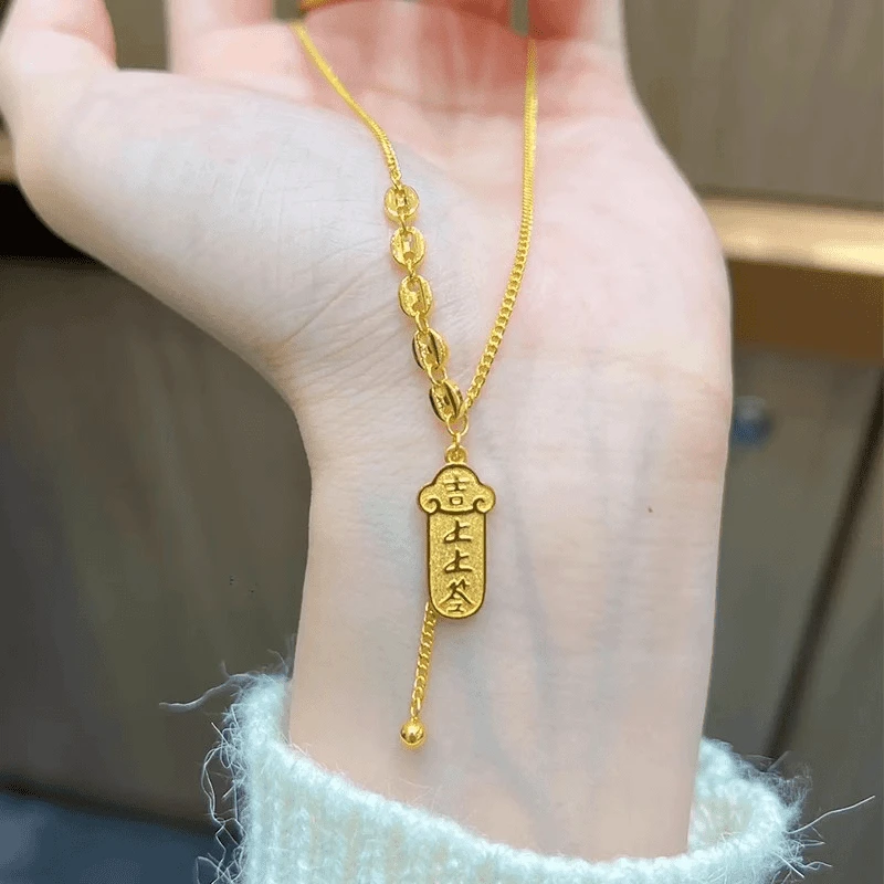 坠链均足银 幸运签纯银项链女情人节520送女友时尚个性吊坠锁骨链