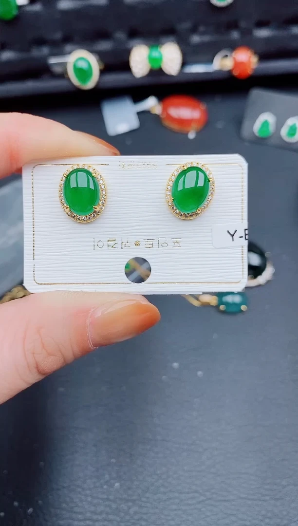 【闪购商品】翡翠耳饰银S925镶嵌天然a货翡翠682