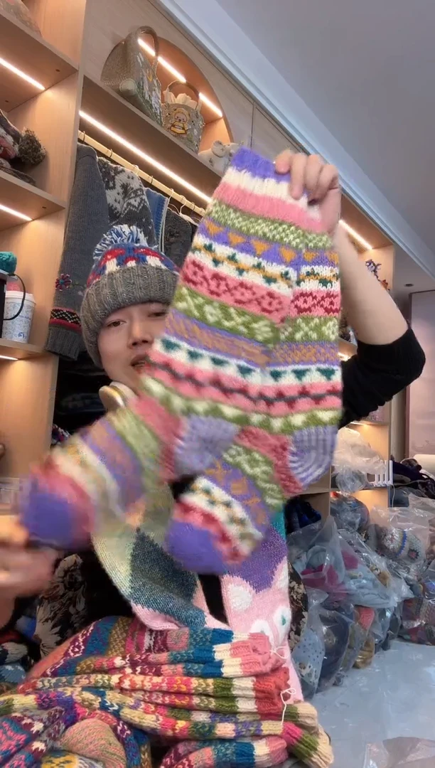 羊毛紫*纯手工羊毛袜子325