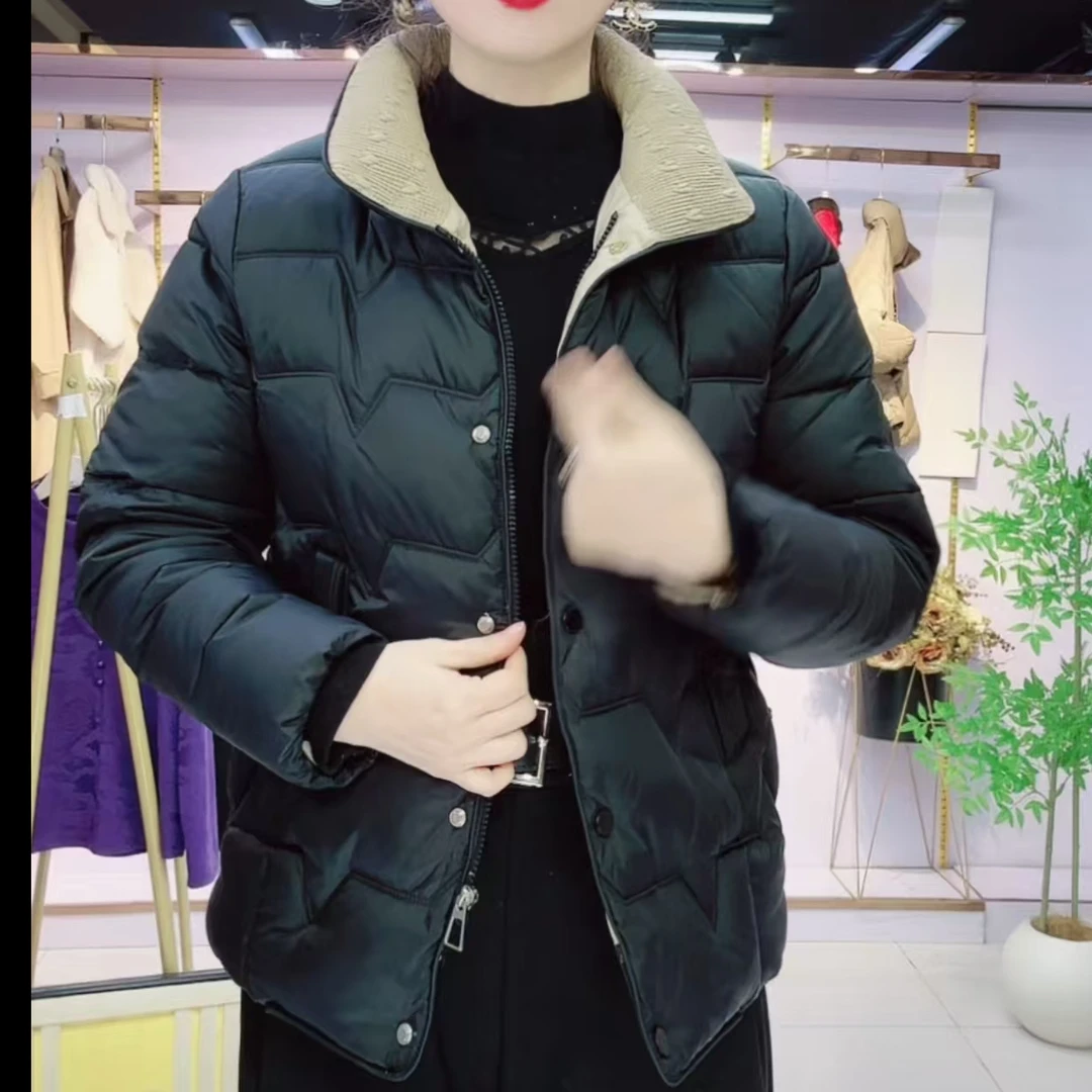 2024冬季女士新款纯色修身时尚休闲显瘦保暖立领棉衣上衣