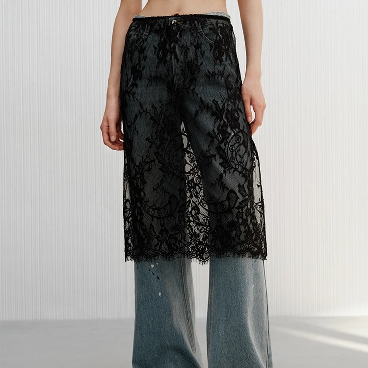 半裙25年新款造型感黑色蕾丝半身裙3511
