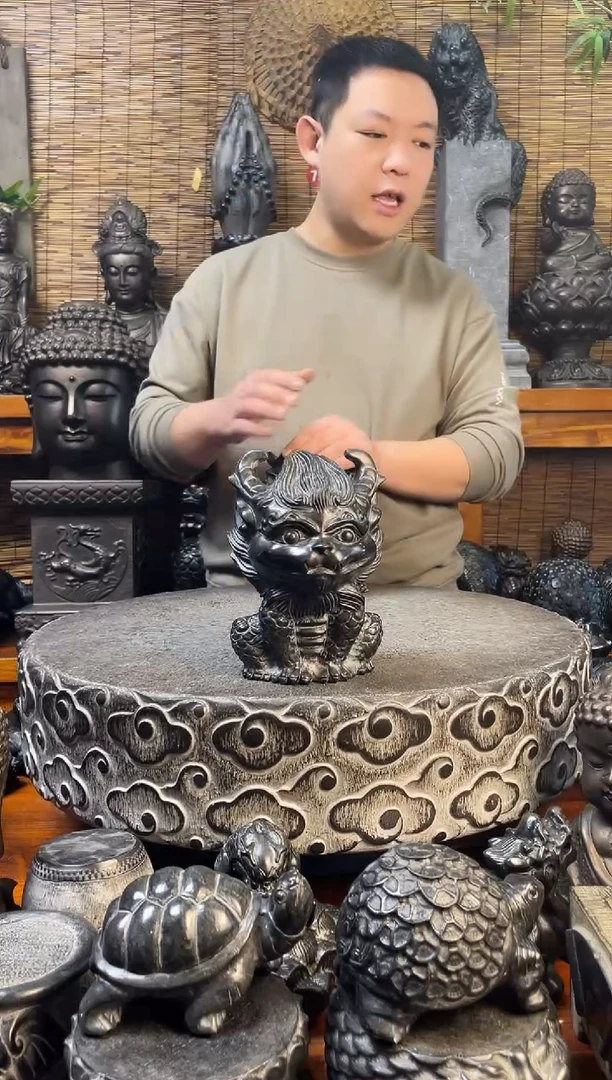石材20带角Q版麒麟天然青石雕刻