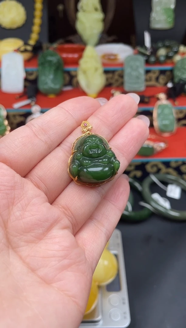 和田玉18K金镶嵌颈饰吊坠ge04