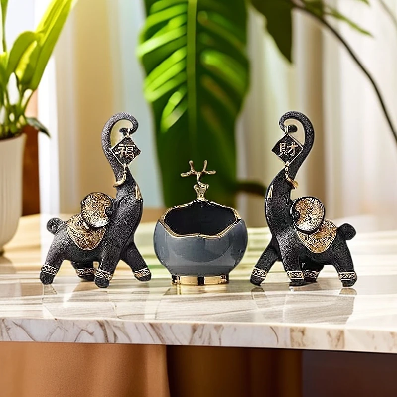 现代轻奢创意大象玄关陶瓷简约家具摆件高档新中式室内卧室结婚