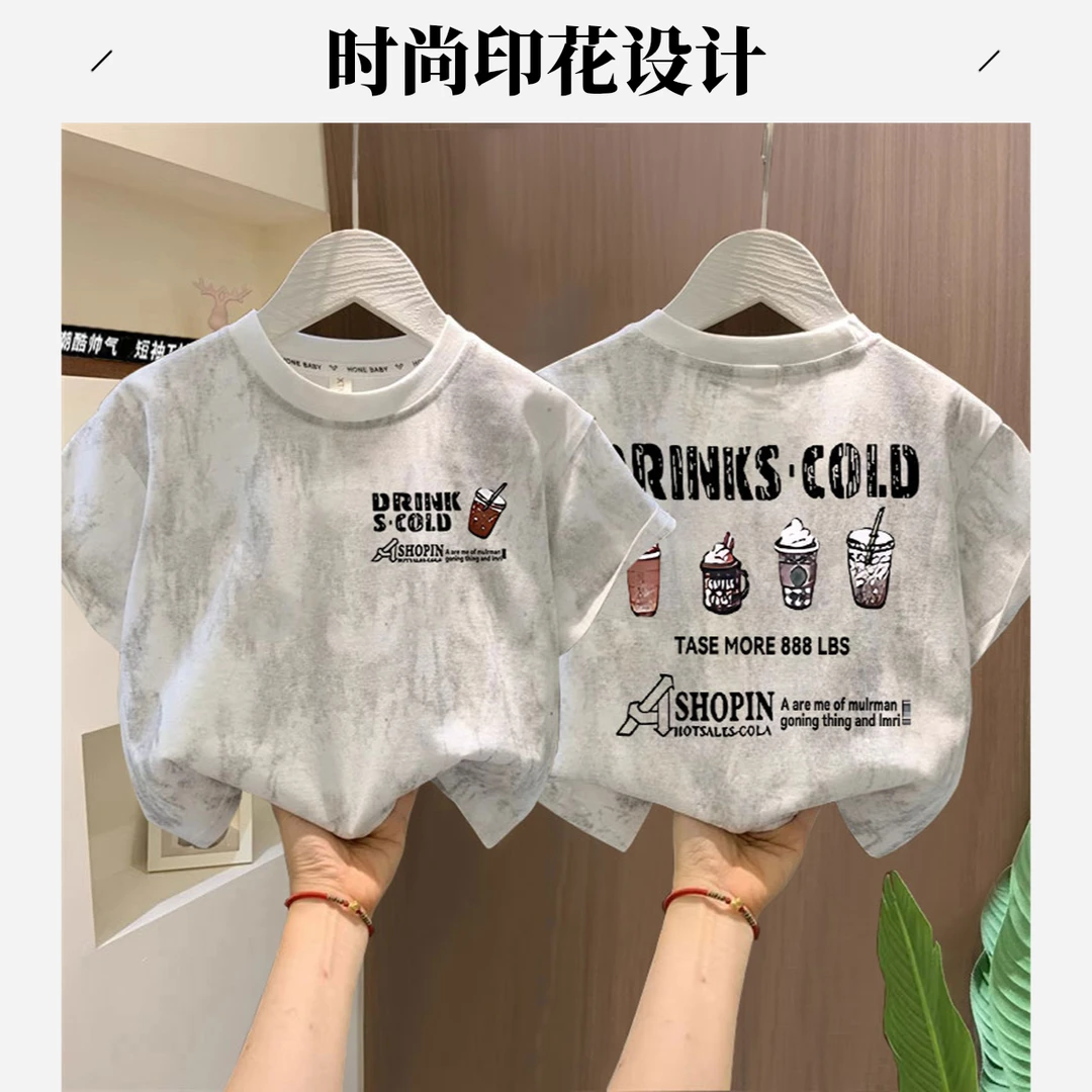 男童洋气扎染潮牌纯棉短袖T恤中大童韩系复古印花儿童宝宝百搭潮t