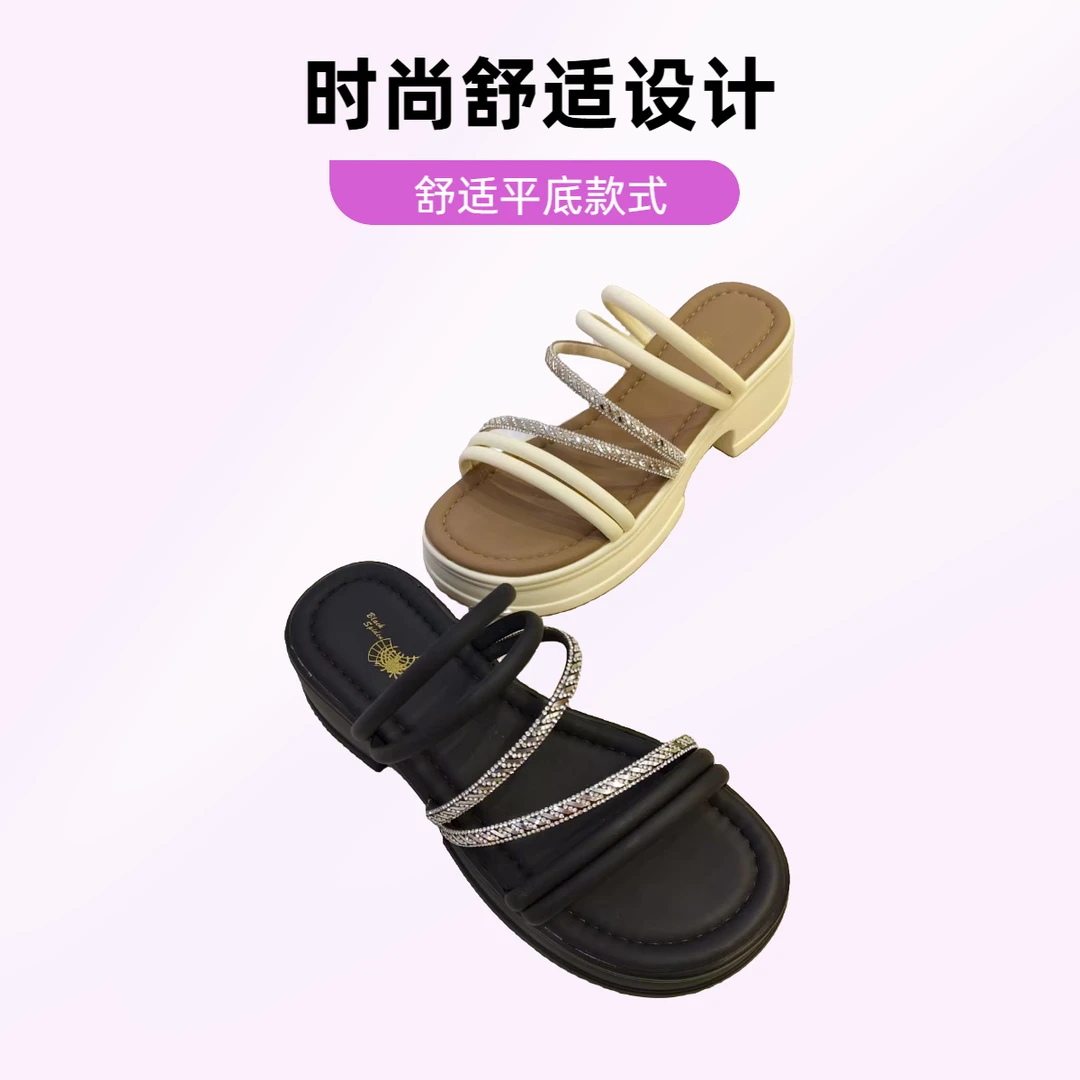 一脚蹬平跟仙女风圆头时装凉鞋鞋子百搭厚底凉鞋夏季1331