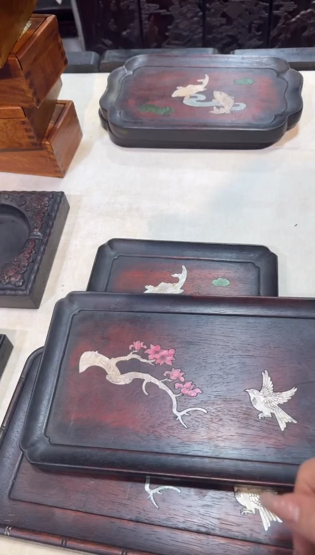 木螺钿镶嵌 花鸟茶盘