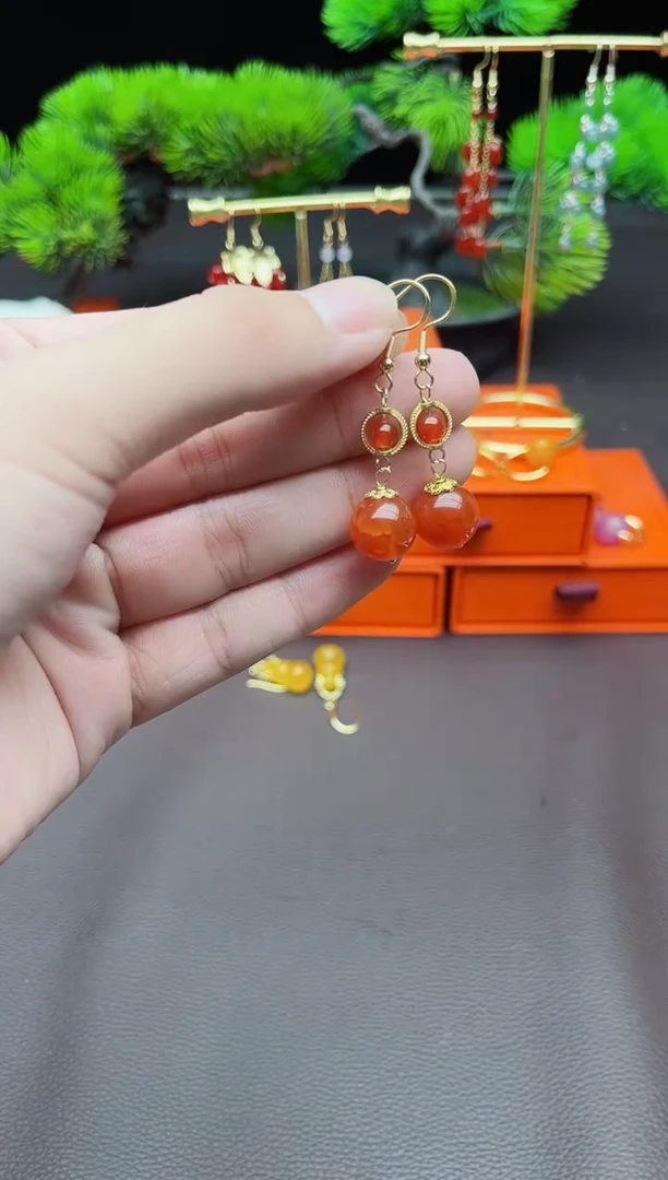 玛瑙/玉髓耳饰银S925镶嵌539