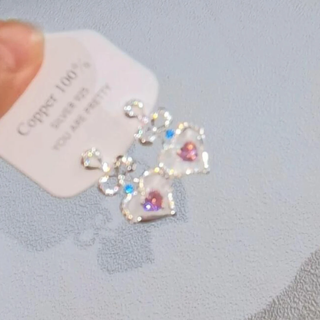 铜合金耳饰 超仙粉色爱心蝴蝶结耳钉小清新精致甜美学生党百搭