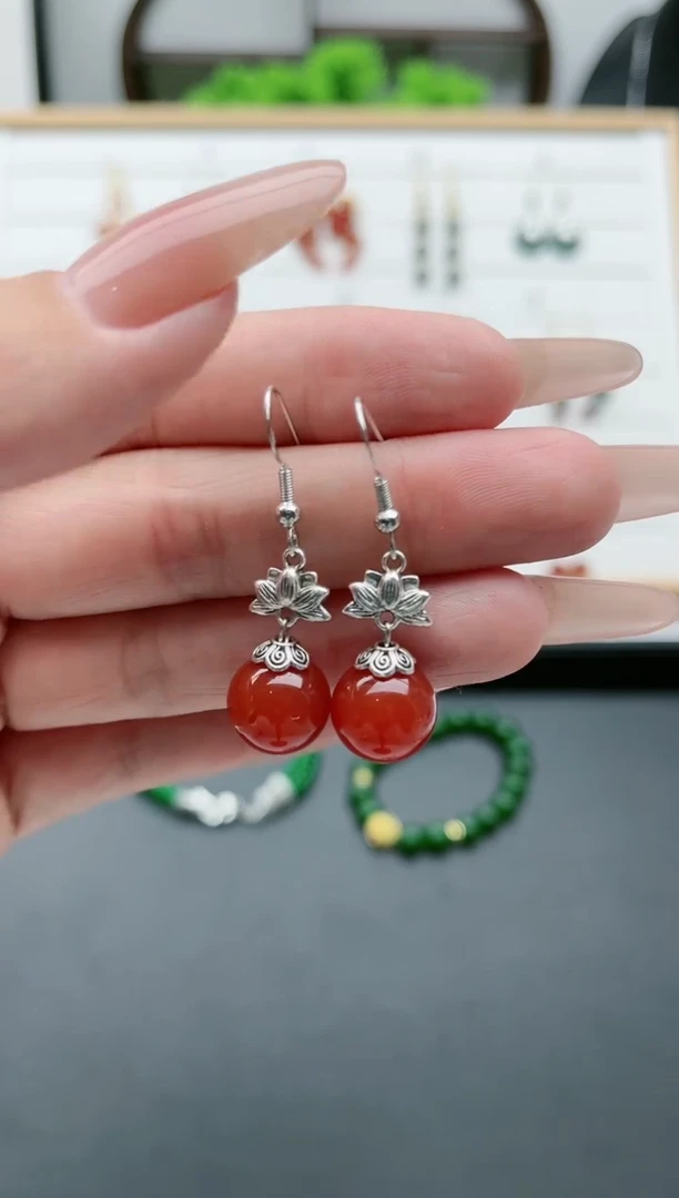 【闪购商品】南红玛瑙耳饰银S925镶嵌302