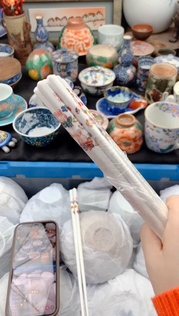 【闪购商品】瓷片骨瓷筷子5双九姑娘工艺品瓷器