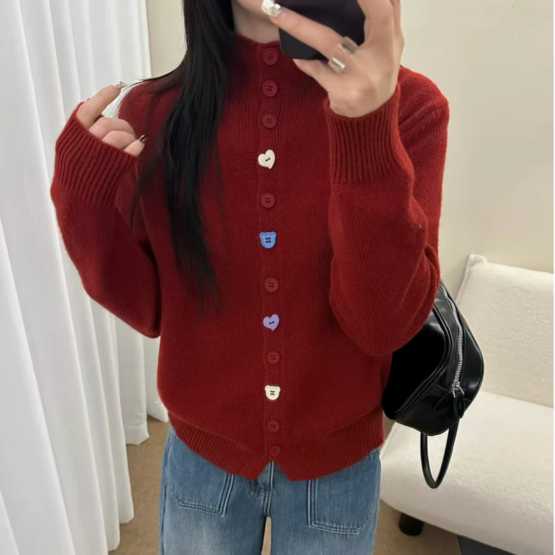 2026新款长袖新年女款时尚复古毛衣韩版开衫毛针织衫上衣女B243