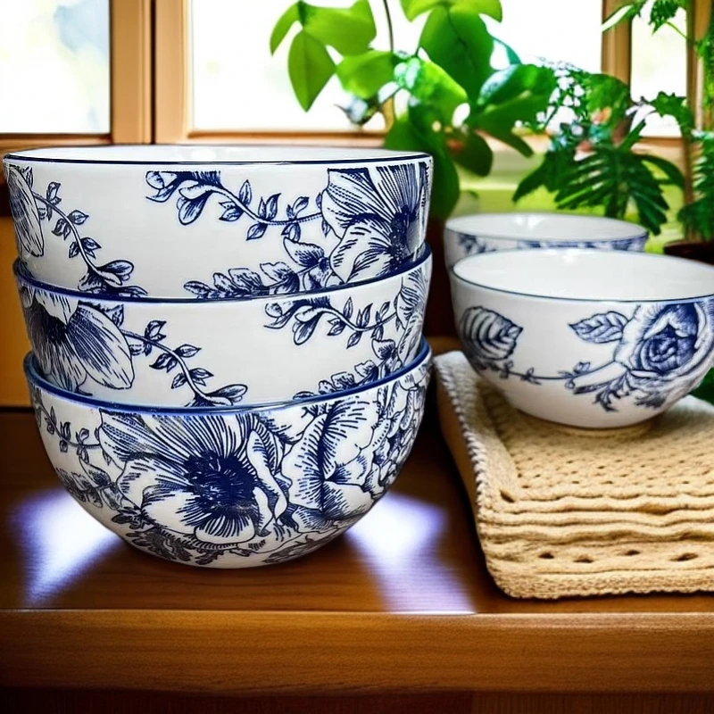 5.6英寸日式加深加厚青花瓷陶瓷釉下彩吃饭碗面条碗家用防烫餐具