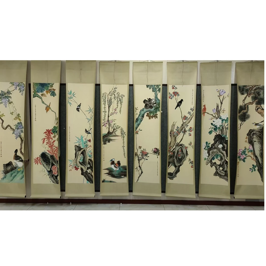 宋美龄款花鸟八条屏180/46/8