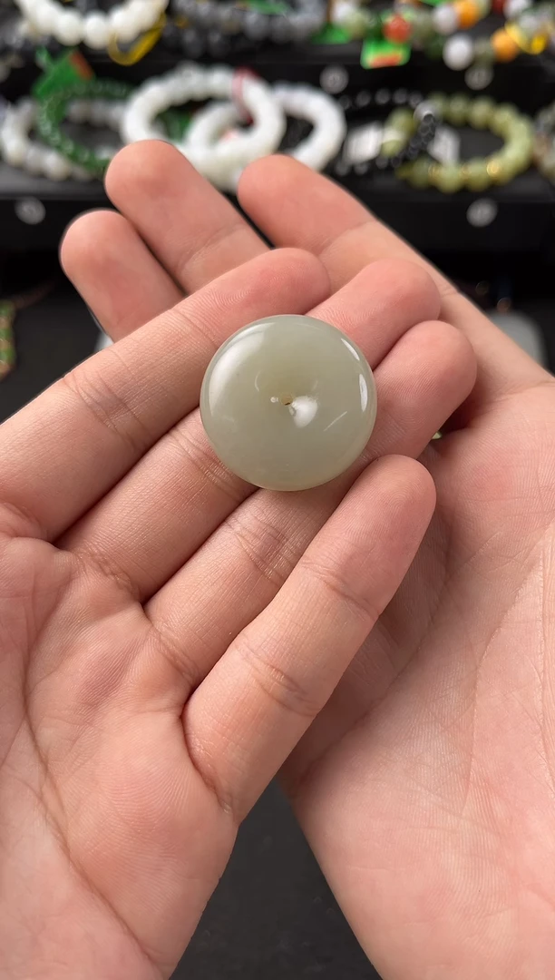 【闪购商品】和田玉平安扣未镶嵌且末青白平安扣微色差