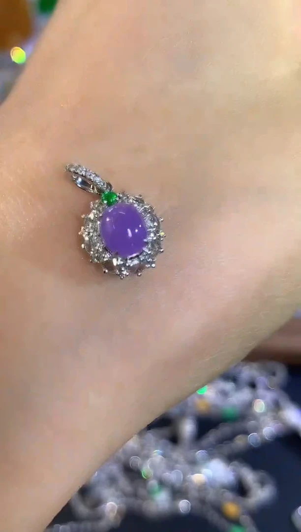 吊坠(不含链)18K金镶嵌翡翠a74紫货有色差