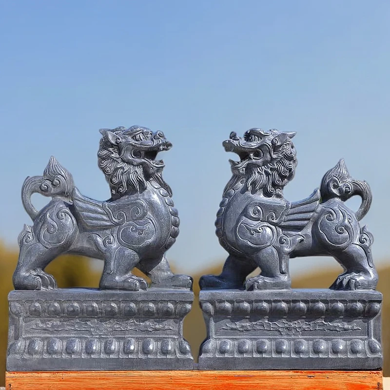 天然青石雕刻貔貅石头皮丘家居公司庭院商铺门口石墩摆件一对