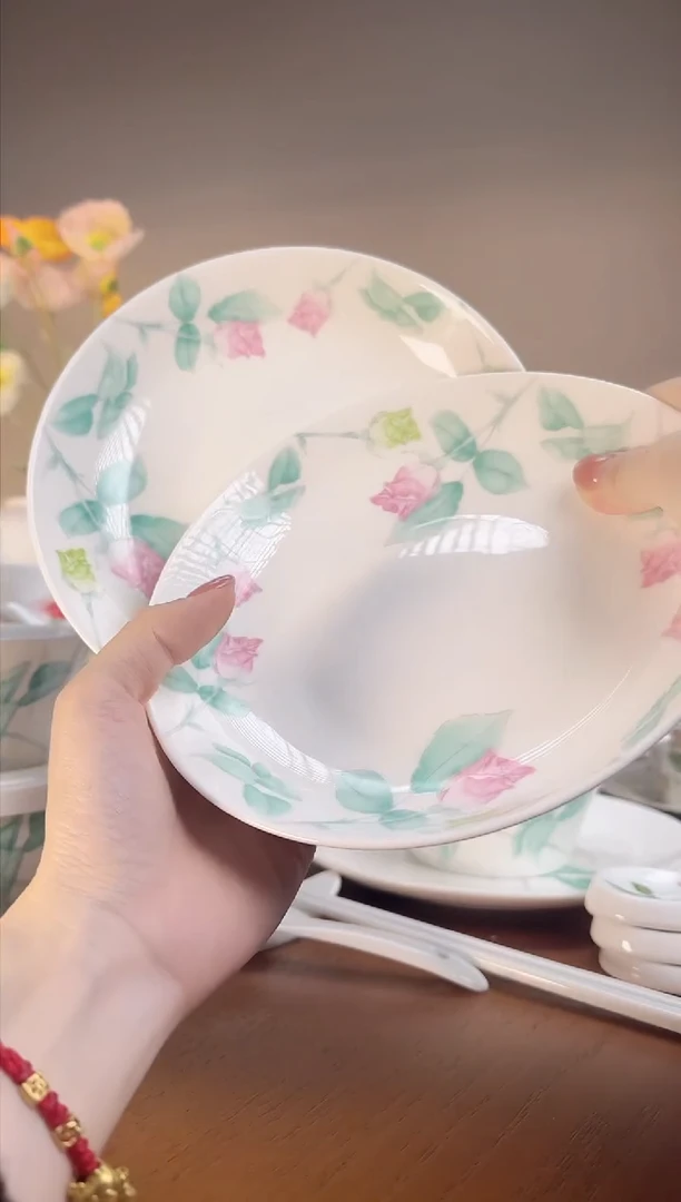 【闪购商品】玫瑰高骨瓷7寸深盘2个