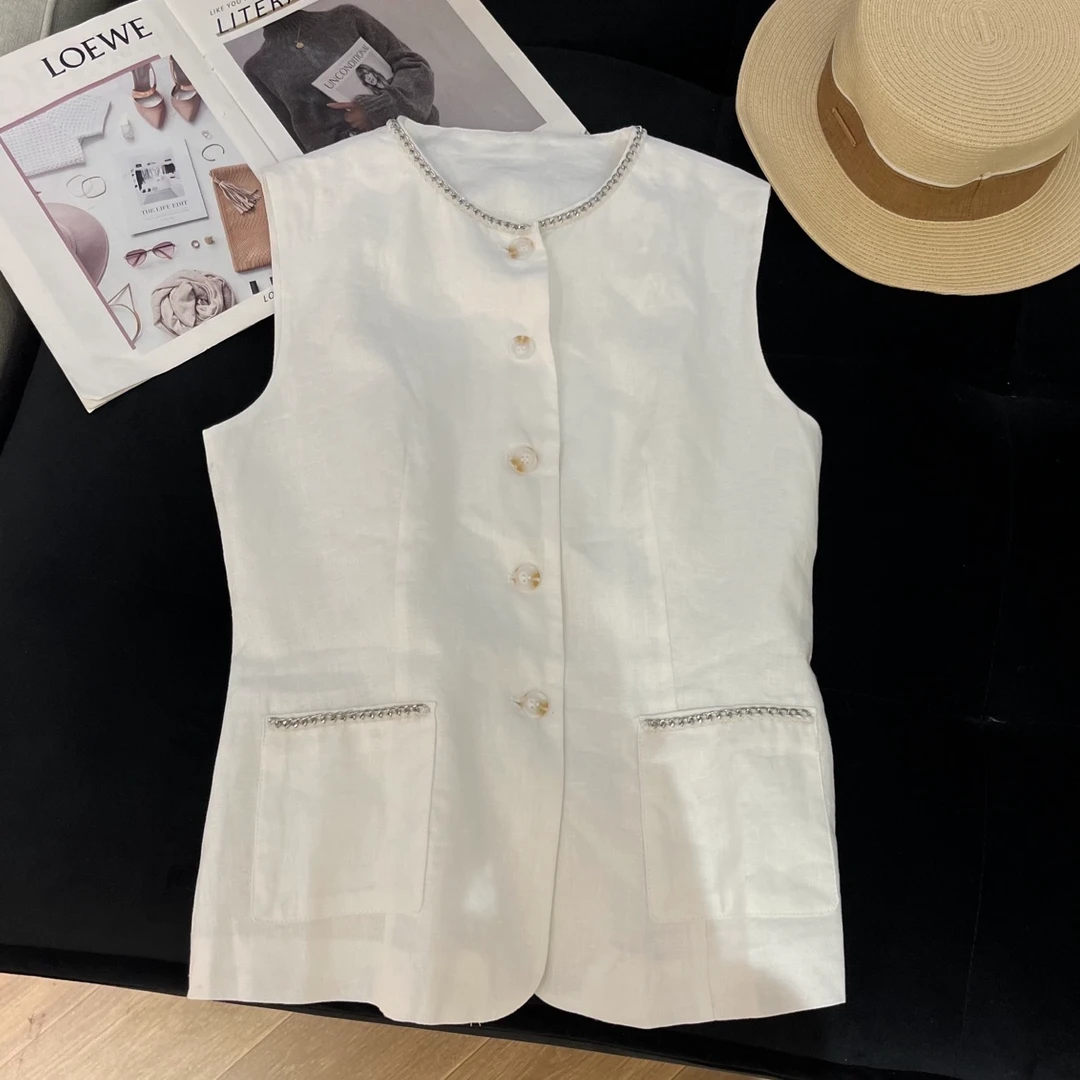 【与禾yuhee】一一简约气质白色小香风无袖亚麻马甲