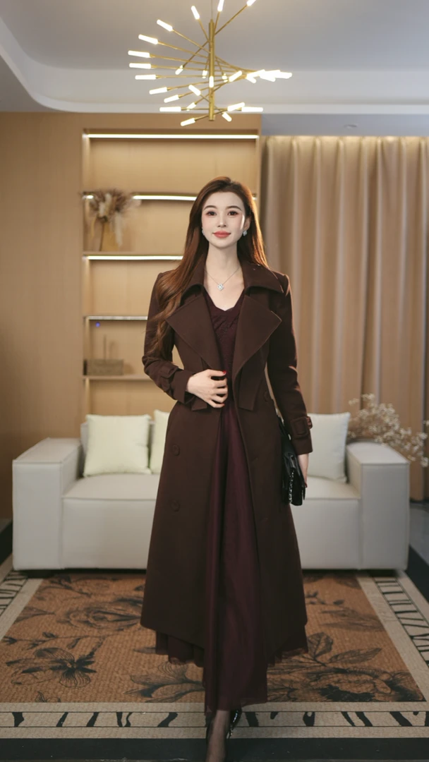 CICI定制 冬季高级感大翻领收腰麂皮绒大衣外套女气质新款2025