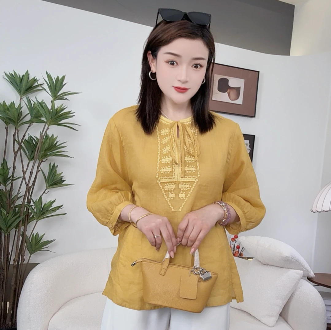 282 丽丽--重工刺绣钩花设计感夏装新款欧货苎麻小衫