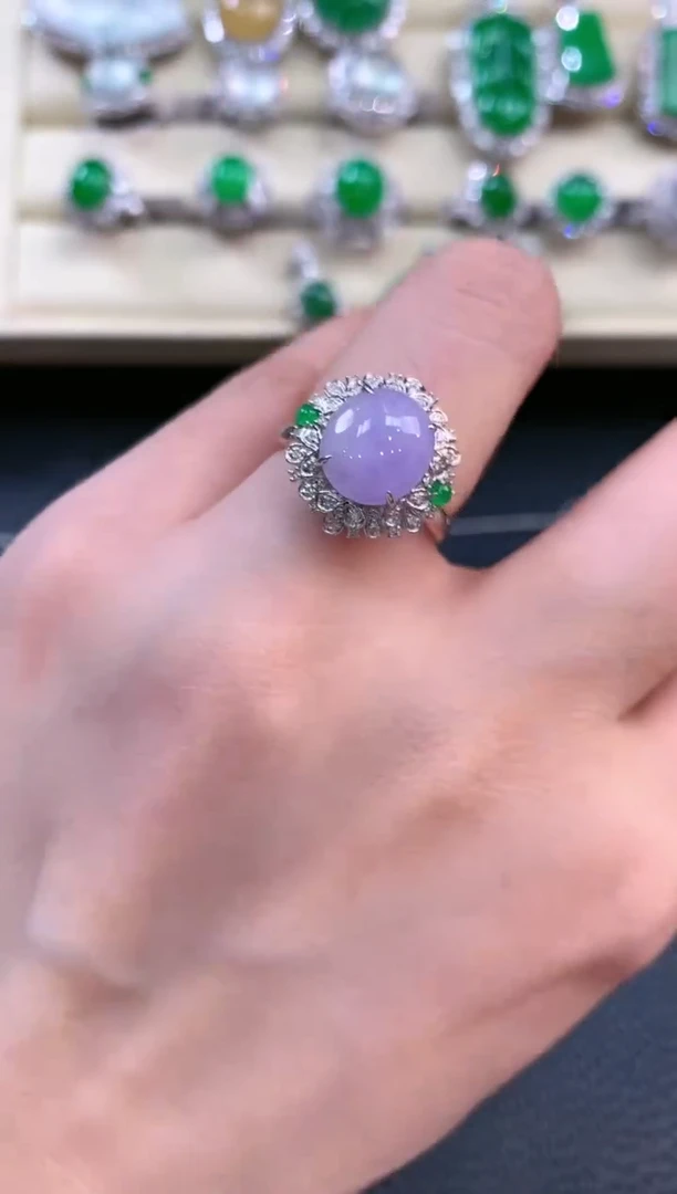 【闪购商品】翡翠戒指18K金镶嵌b43有色差