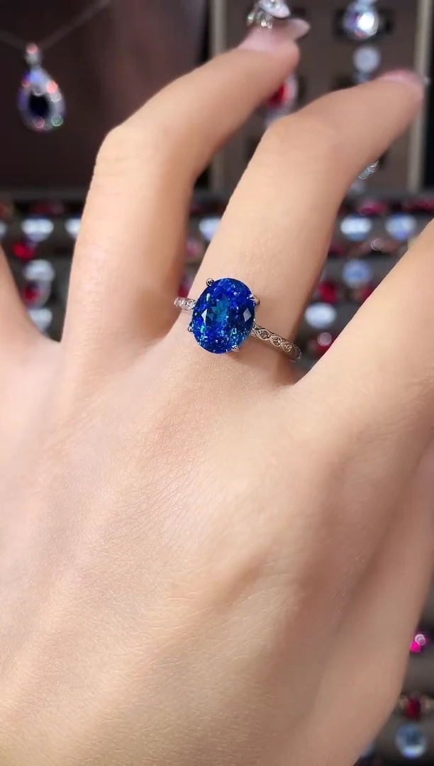 银S925镶嵌戒指海蓝宝石810银色