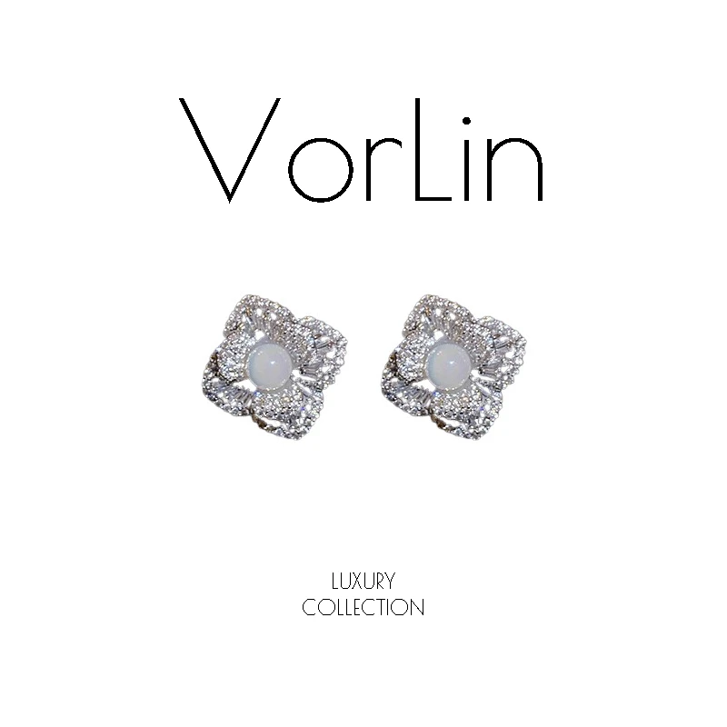 铜合金合成锆石耳饰 法★高定【花深处】设计师款925耳钉