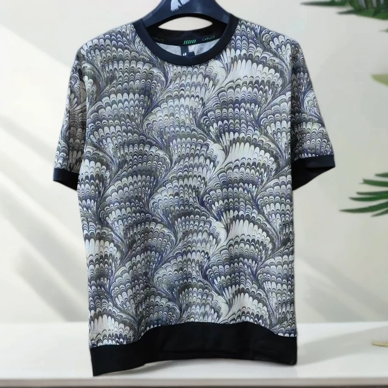 高端气质花色条纹短袖T恤撞色高级感上衣(B19-3)1123