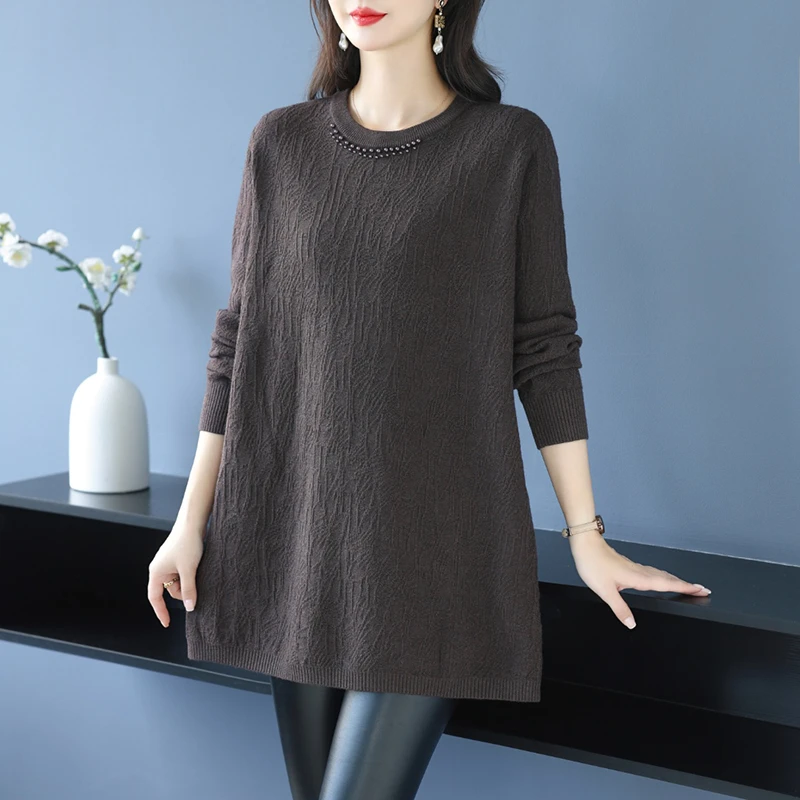 【韩服路】中老年大码女装秋冬宽松中长款长袖毛针织衫打底厚款毛衣