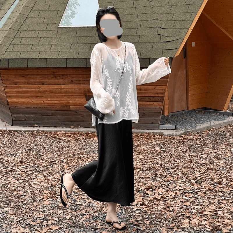 韩系独特绝美套装夏季巨好看气质休闲长袖防晒衫半身裙洋气套装