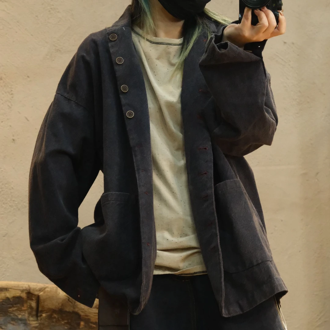 241207衣牧了然春季色织亚麻多扣宽松西装复古做旧百搭休闲外套