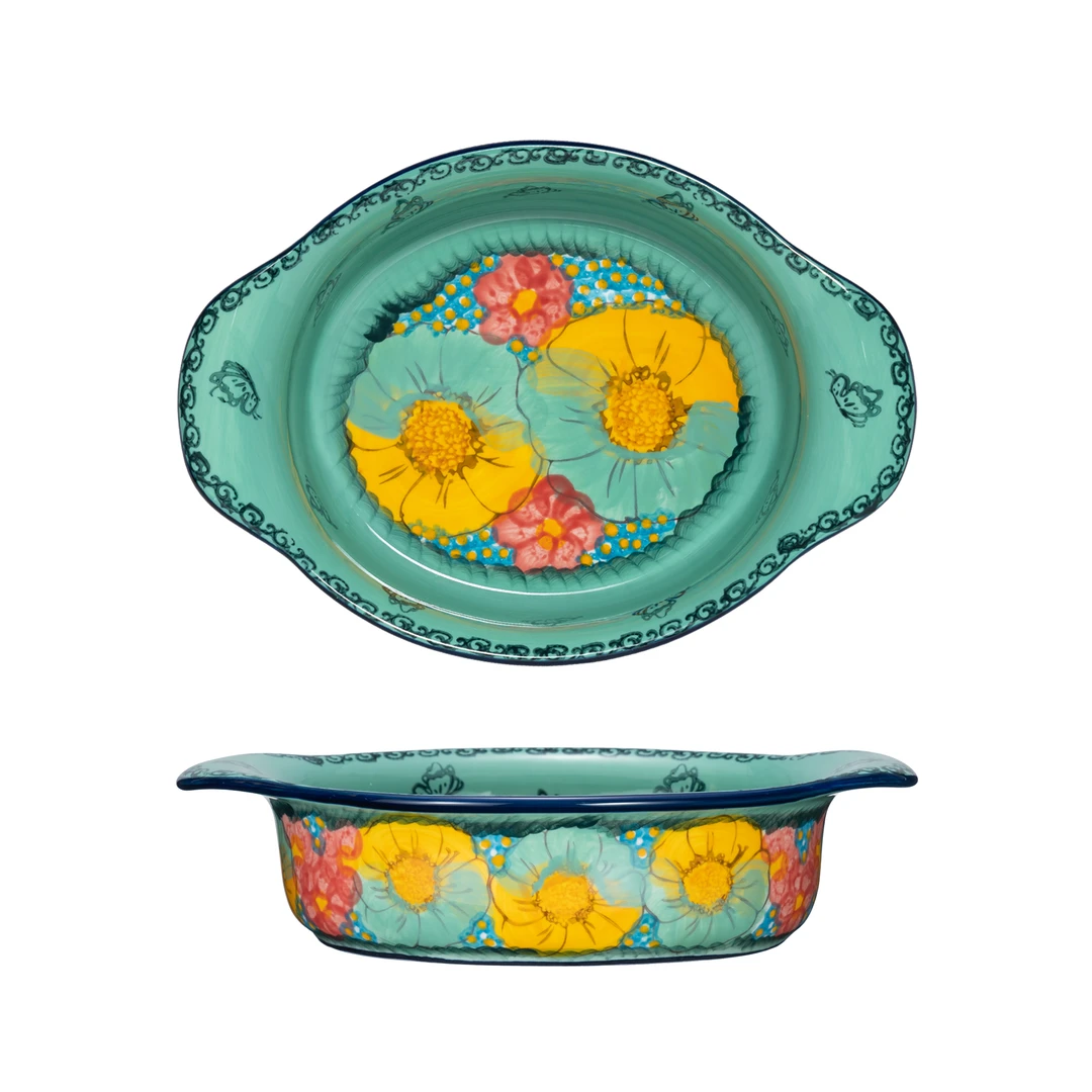 【SILESIA/出口原单】手绘碧海苍田-10英寸双耳椭圆碗