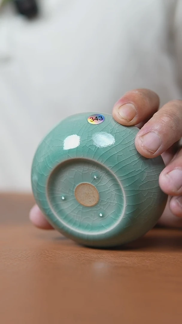 瓷片仿古翡翠绿纯手普洱杯瑕343