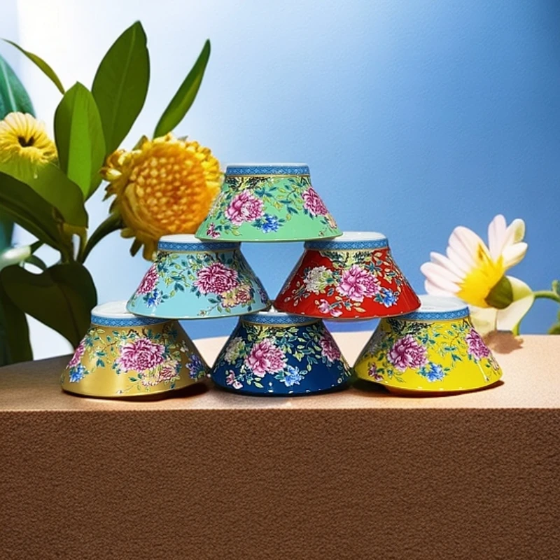 景德镇高端牡丹倾城7英寸小蛮腰面碗国潮瓷碗中式高端珐琅彩家用