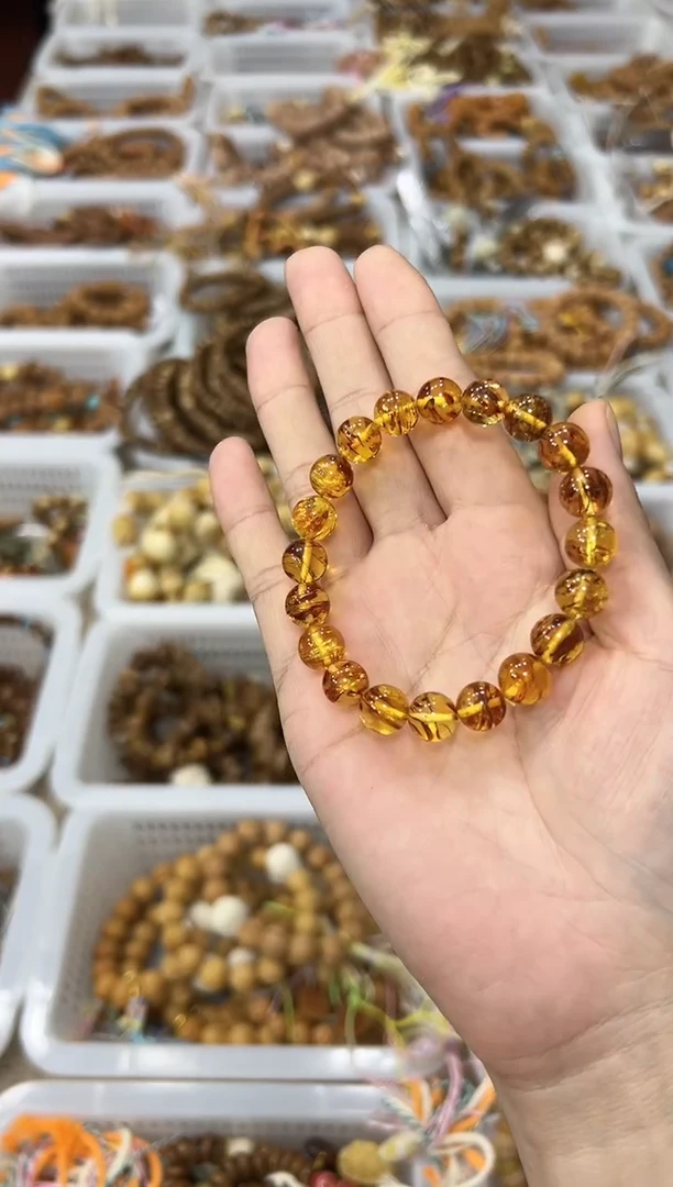 手链琥珀未镶嵌是*啊琥珀花珀10克